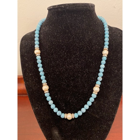 Danbury Mint Vintage Jewelry Set Turquoise Pearl 2 Necklaces, Bracelet, Earrings - Picture 8 of 10